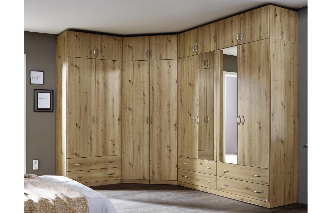 Šatní skříň se zrcadlem Case, 136 cm, dub artisan