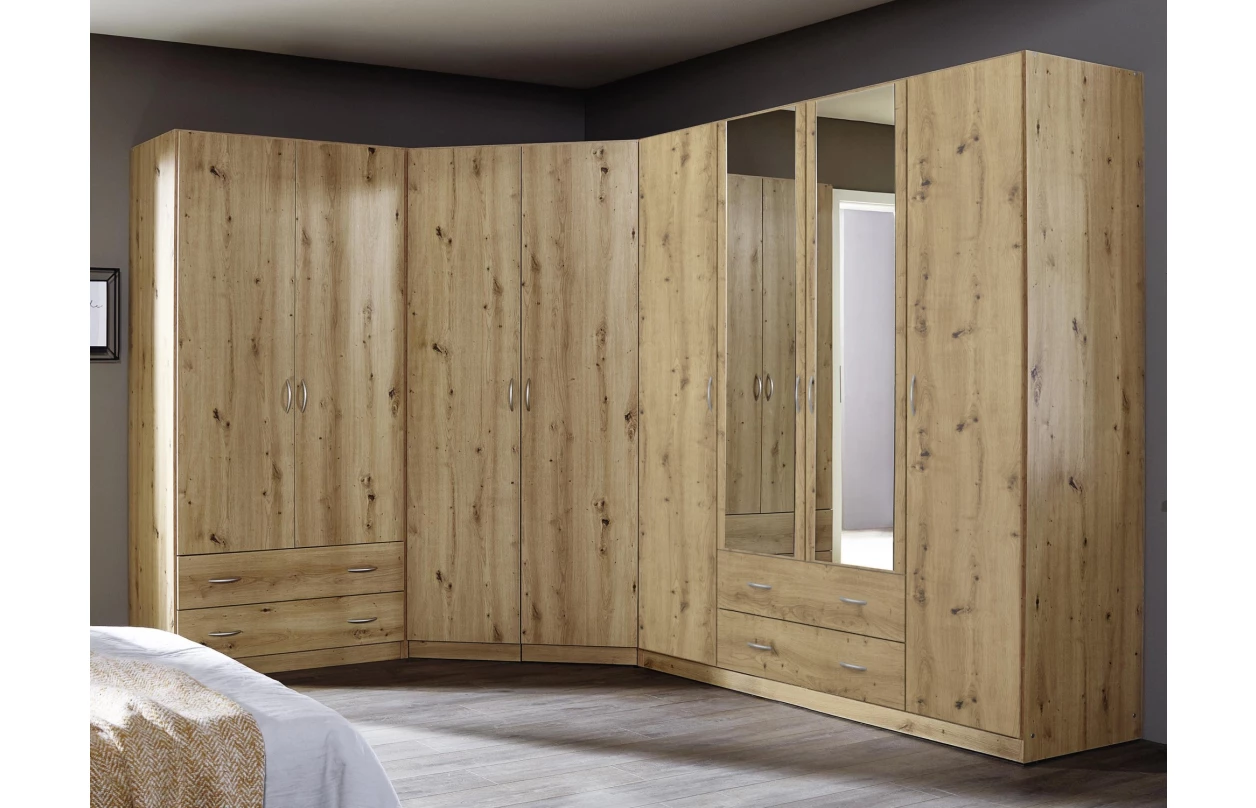 Šatní skříň se zrcadlem Case, 136 cm, dub artisan