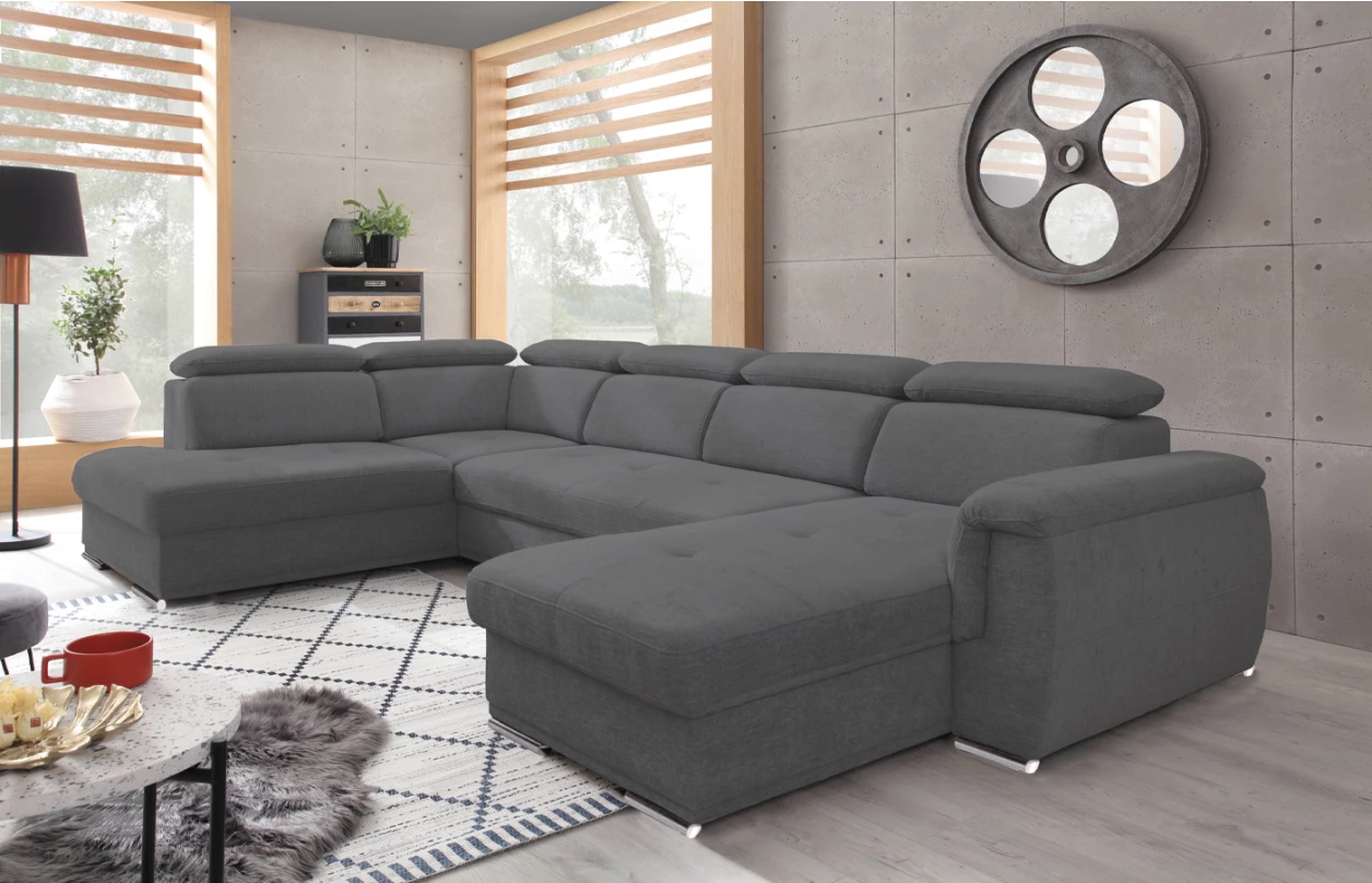 Sedací souprava Umbria, tvar U, světle šedá látka