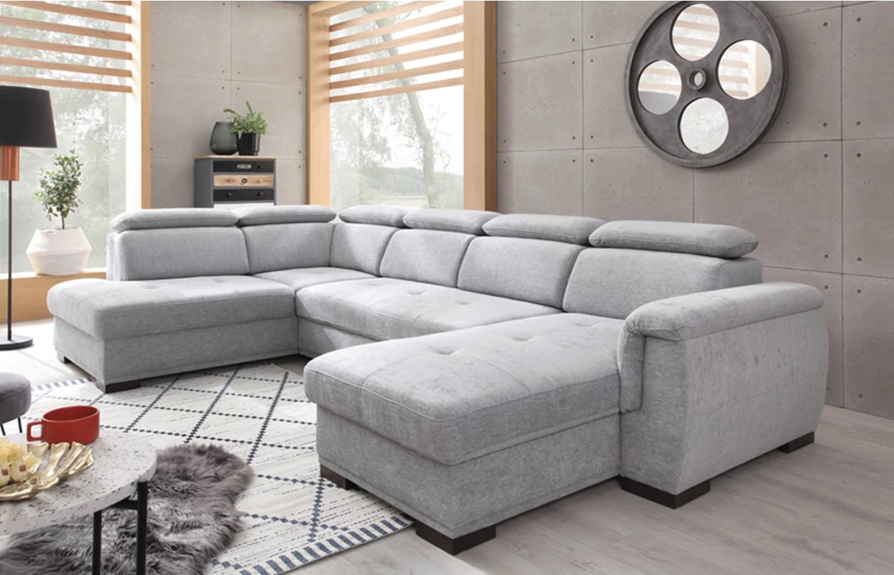 Sedací souprava Umbria, tvar U, světle šedá látka