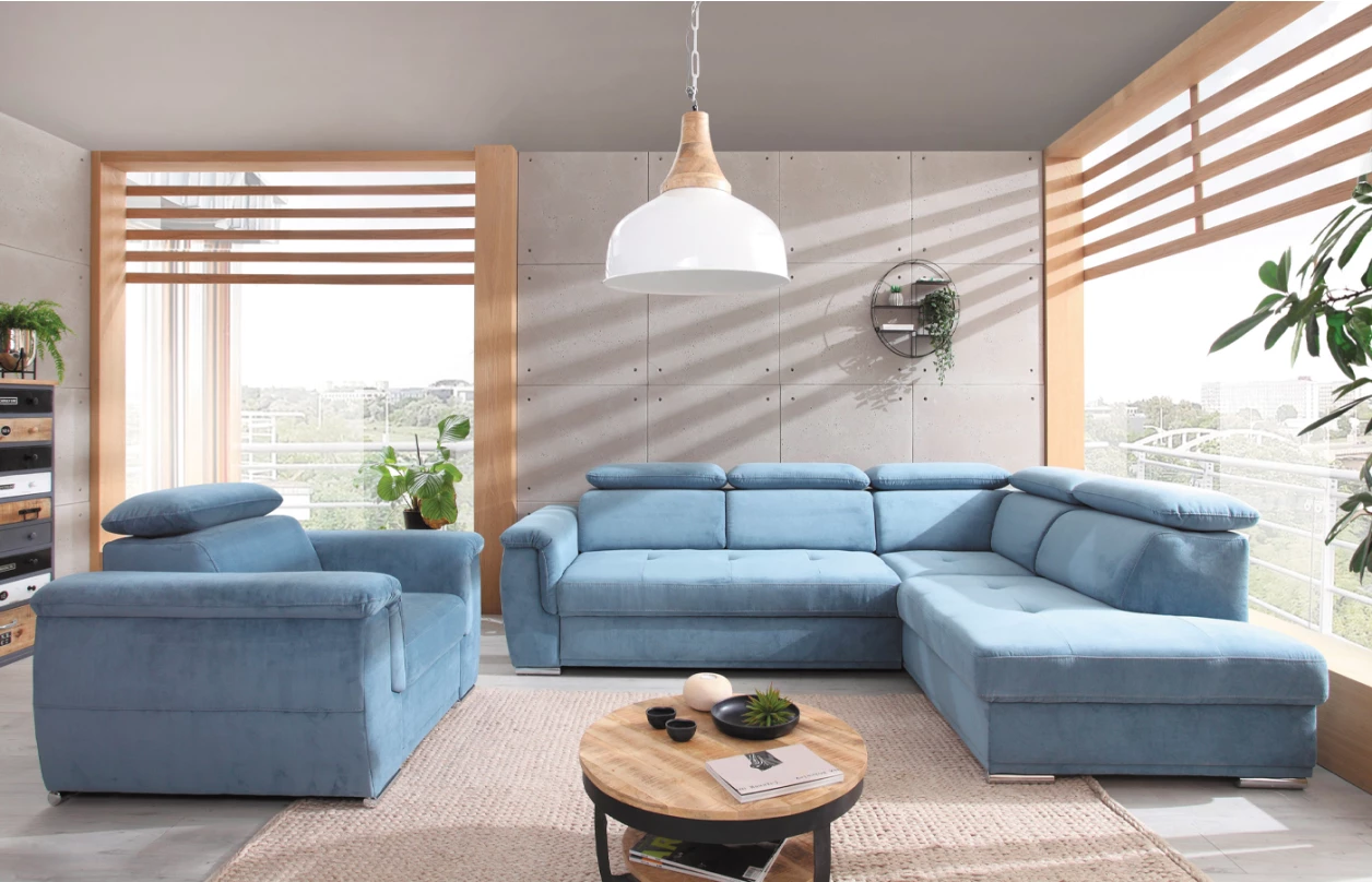 Sedací souprava Umbria, tvar U, světle šedá látka