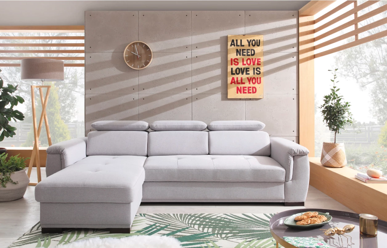 Sedací souprava Umbria, tvar U, světle šedá látka