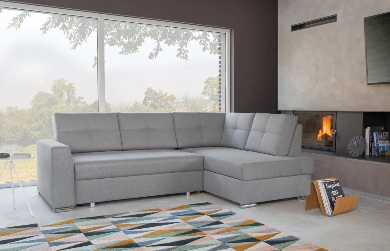 Rohová sedací souprava Stilo, modrá tkanina, levý roh