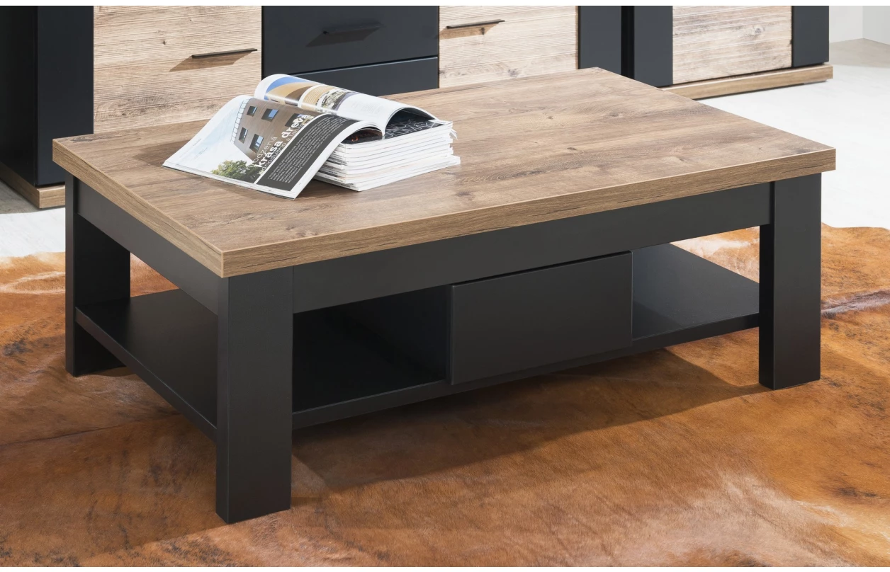 Vysoká vitrína Boston, černá/dub ribbeck, s osvětlením, pravá