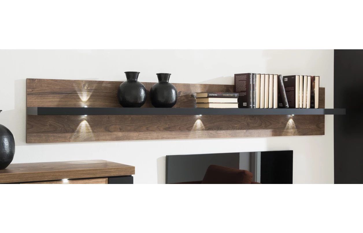 Vysoká vitrína Boston, černá/dub ribbeck, s osvětlením, pravá