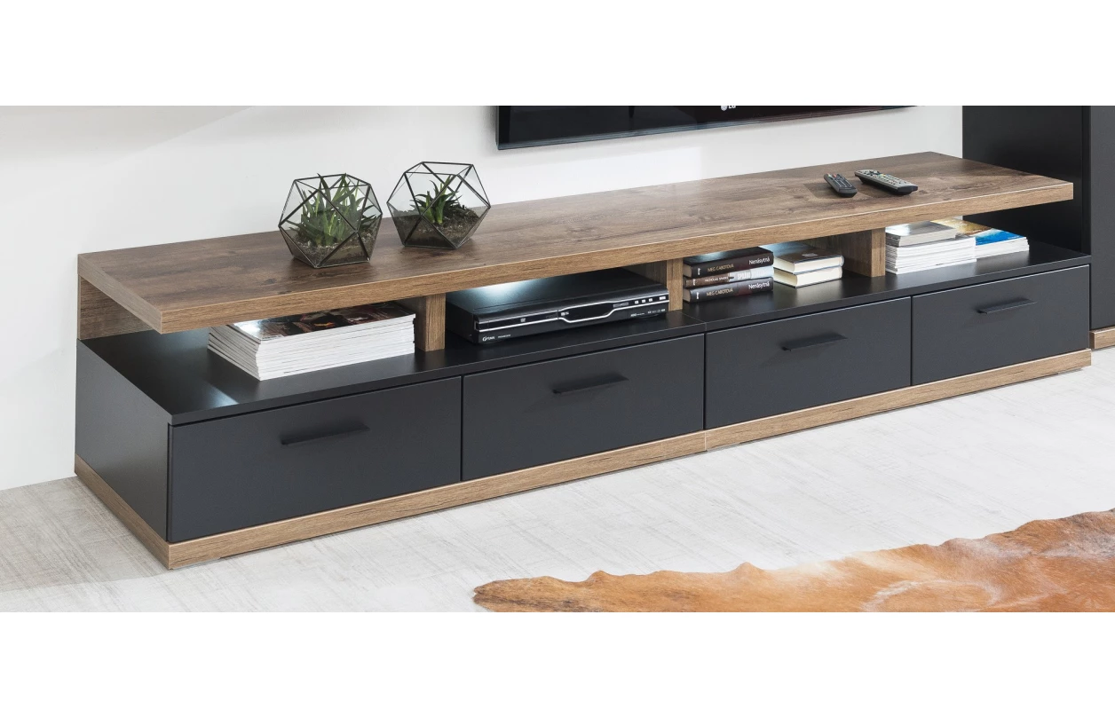 Vysoká vitrína Boston, černá/dub ribbeck, s osvětlením, pravá