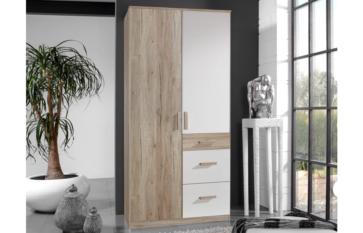 Šatní skříň Cariba, 135 cm, dub san remo/bílá
