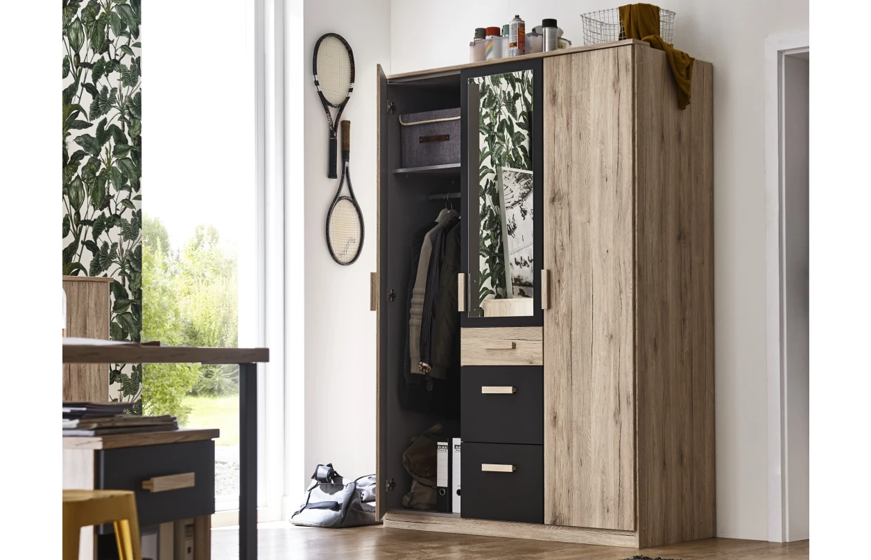 Šatní skříň Cariba, 135 cm, dub san remo/bílá