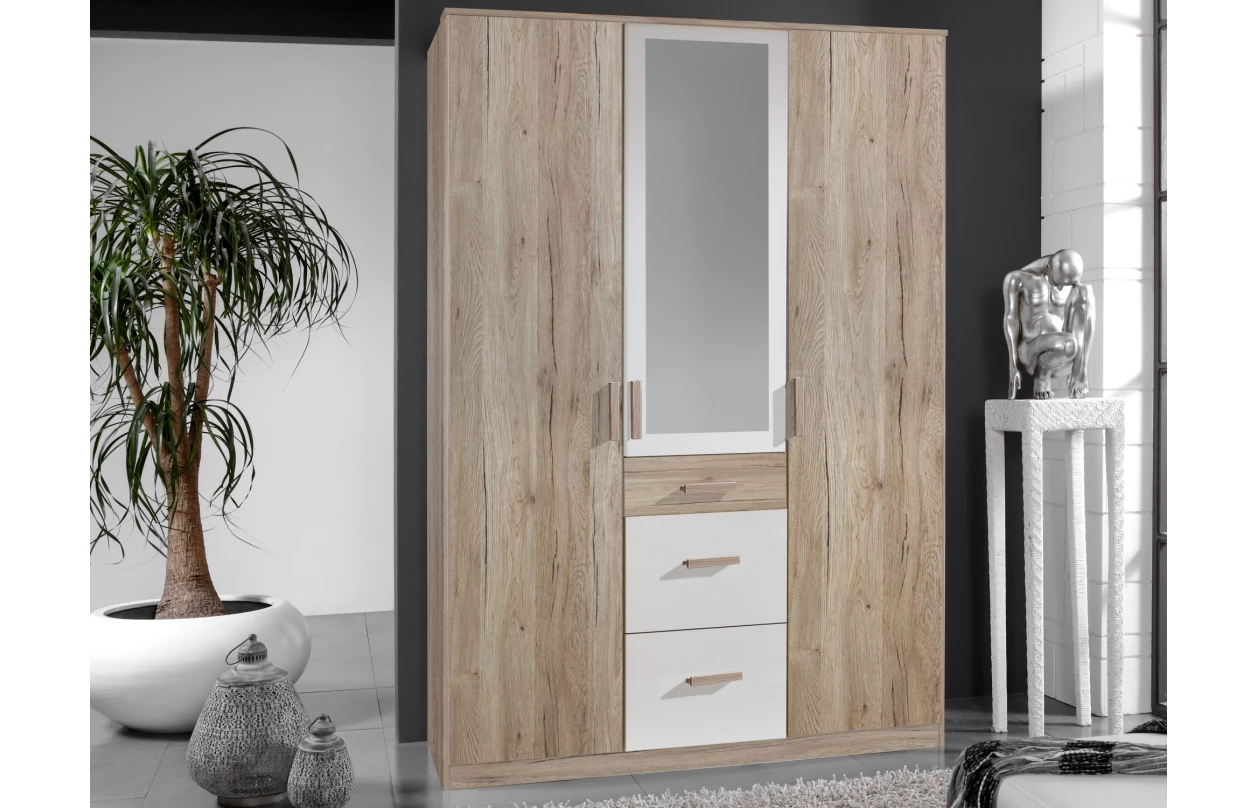 Šatní skříň Cariba, 135 cm, dub san remo/bílá