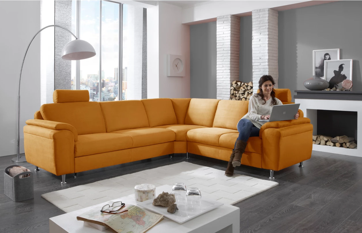 Rohová sedací souprava s křeslem Omaha, šedá látka, s funkcemi