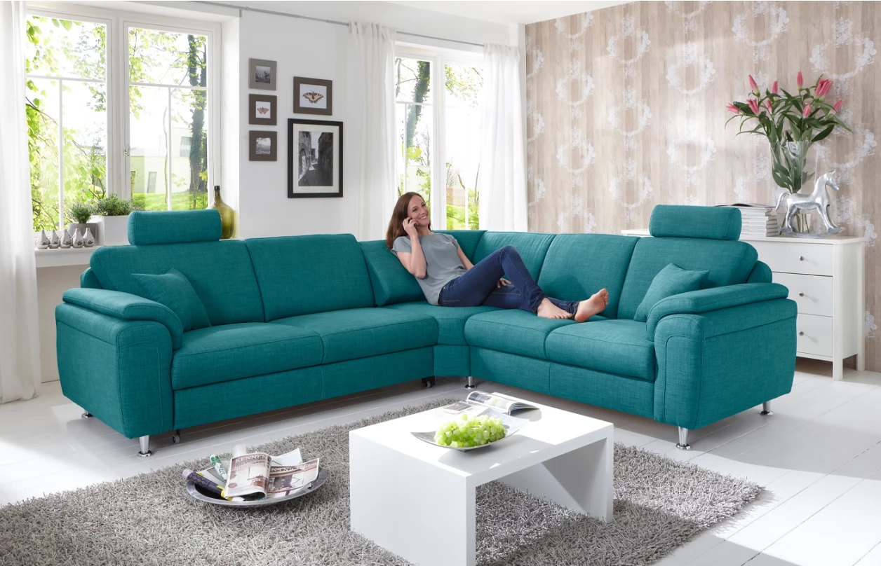 Rohová sedací souprava s křeslem Omaha, šedá látka, s funkcemi