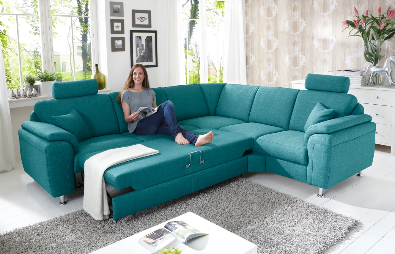 Rohová sedací souprava s křeslem Omaha, šedá látka, s funkcemi