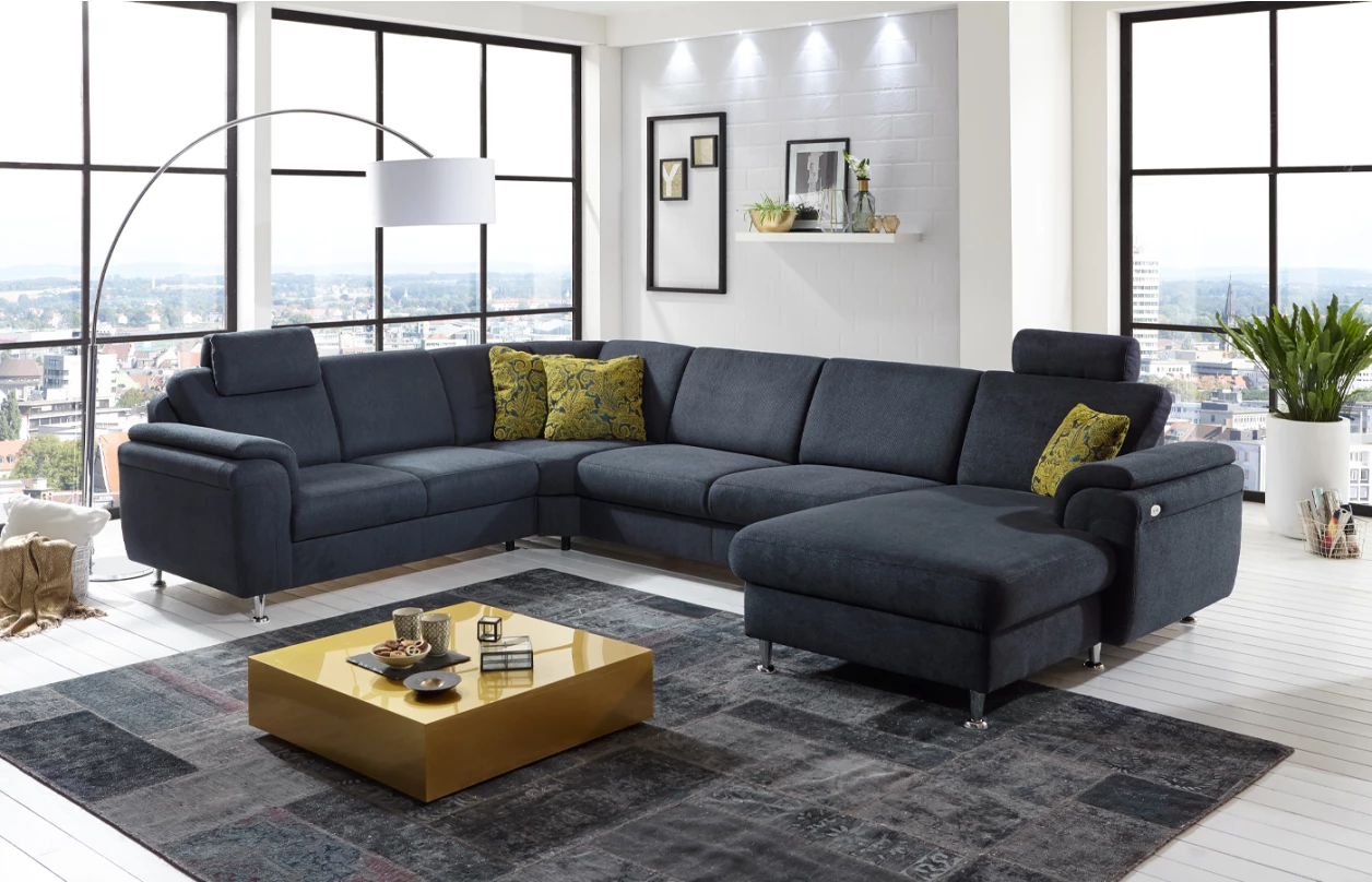 Rohová sedací souprava s křeslem Omaha, šedá látka, s funkcemi