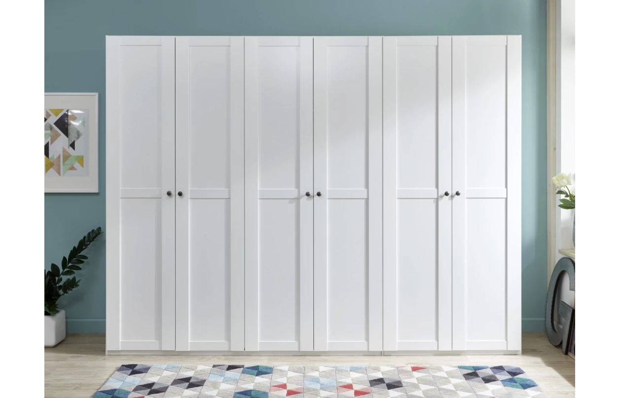 Rohová šatní skříň New York D, bílá/zrcadlo/osvětlení