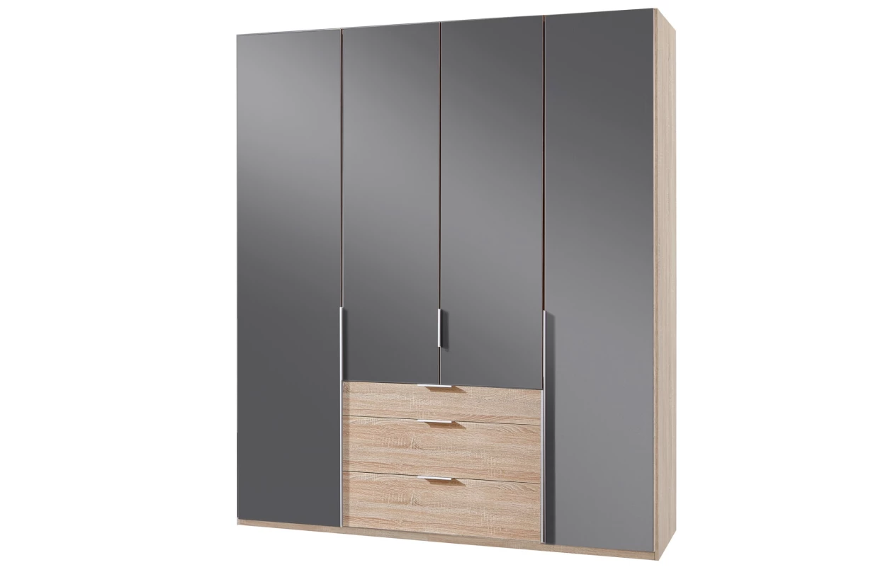 Rohová šatní skříň New York D, bílá/zrcadlo/osvětlení