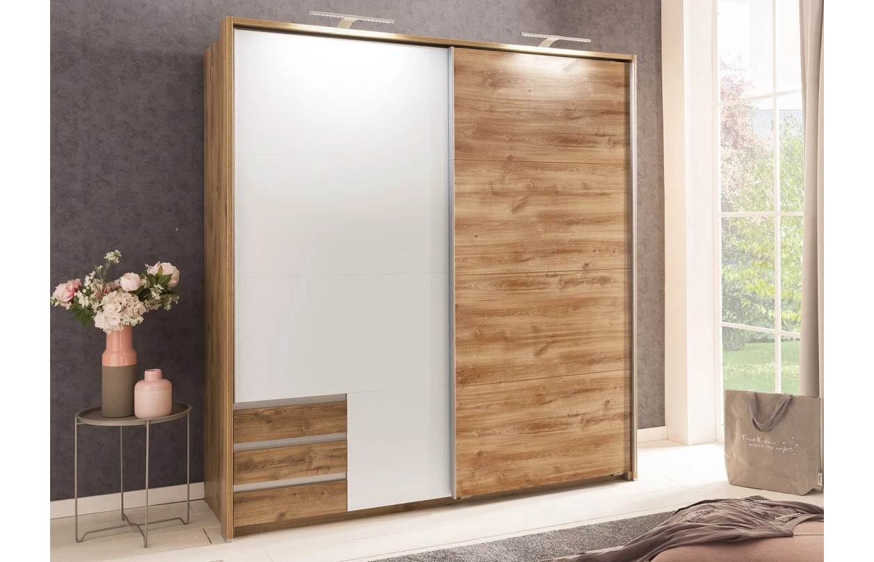 Šatní skříň se zrcadlem Emden, 225 cm, bílá 4
