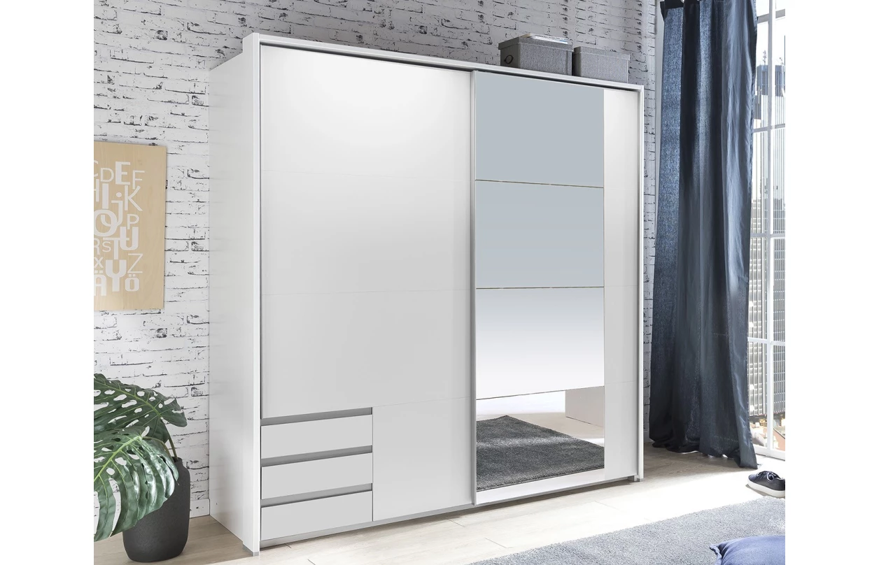 Šatní skříň se zrcadlem Emden, 225 cm, bílá 9