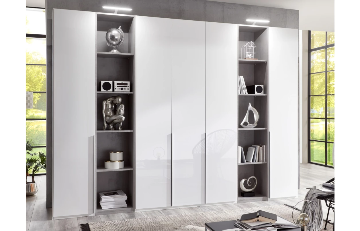 Šatní skříň New York D, 225 cm, bílá/bílý lesk