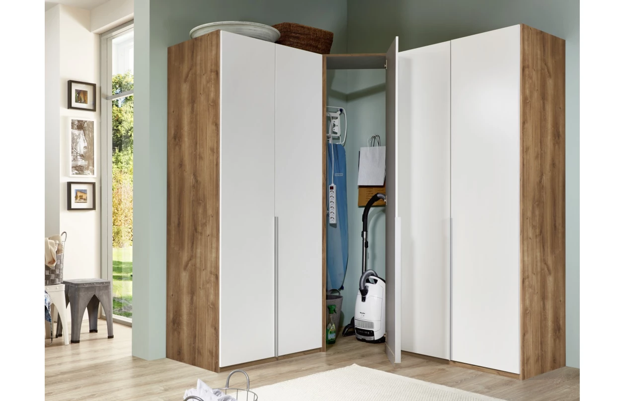 Šatní skříň New York D, 135 cm, bílá/bílý lesk