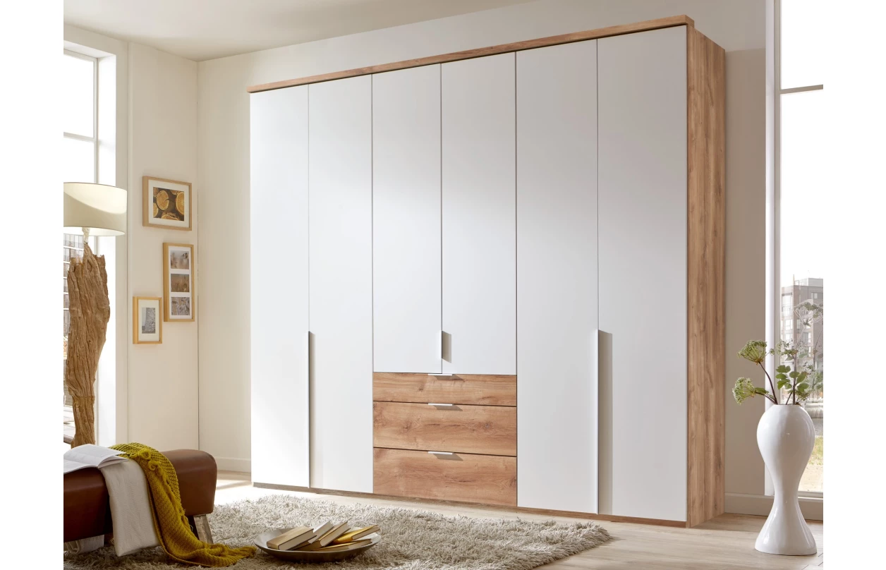 Šatní skříň New York D, 135 cm, bílá/bílý lesk