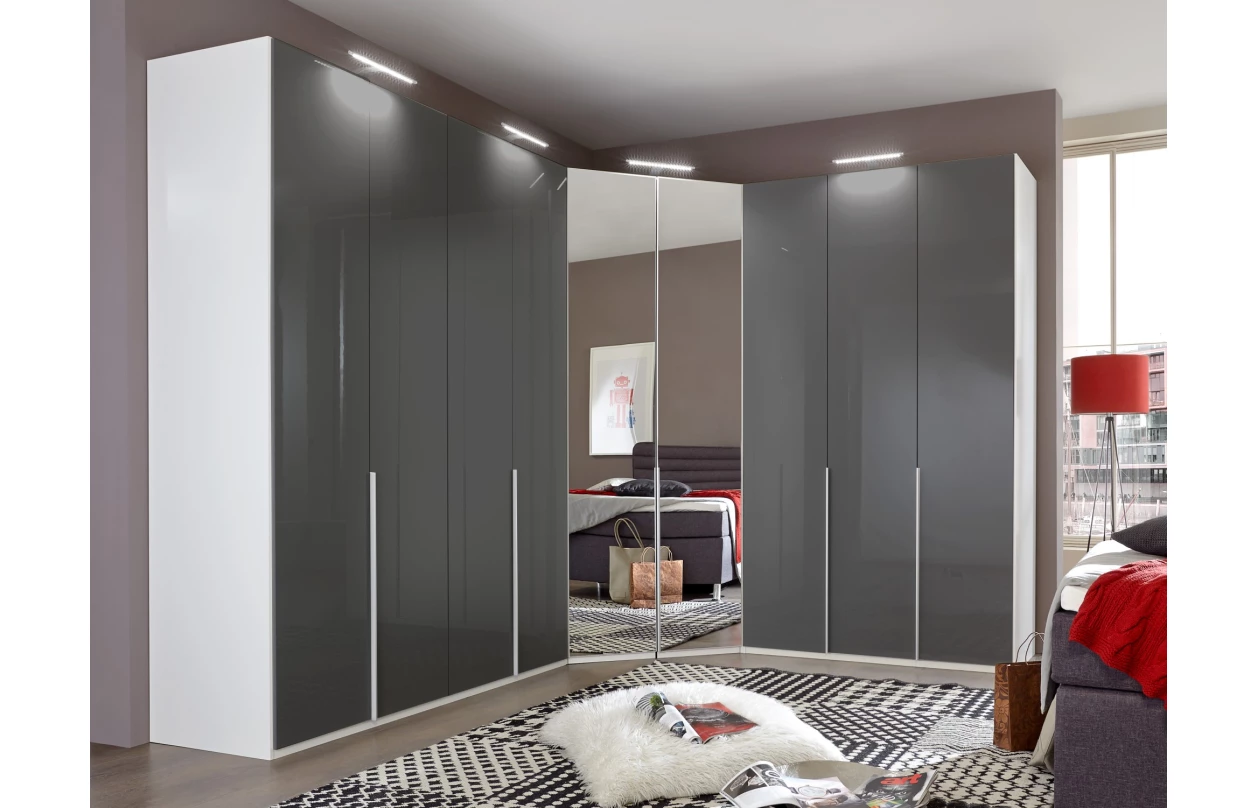 Šatní skříň New York D, 135 cm, bílá/bílý lesk