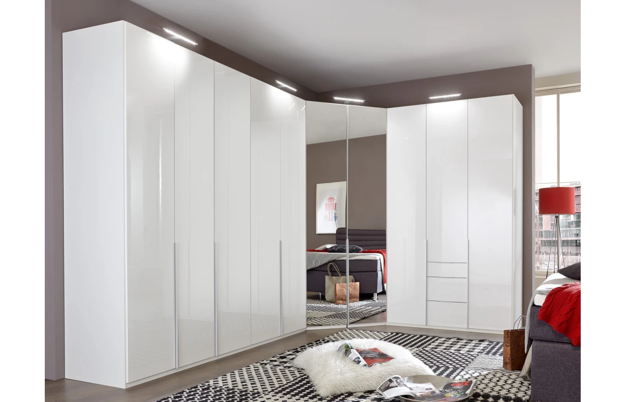 Šatní skříň New York D, 135 cm, bílá/bílý lesk