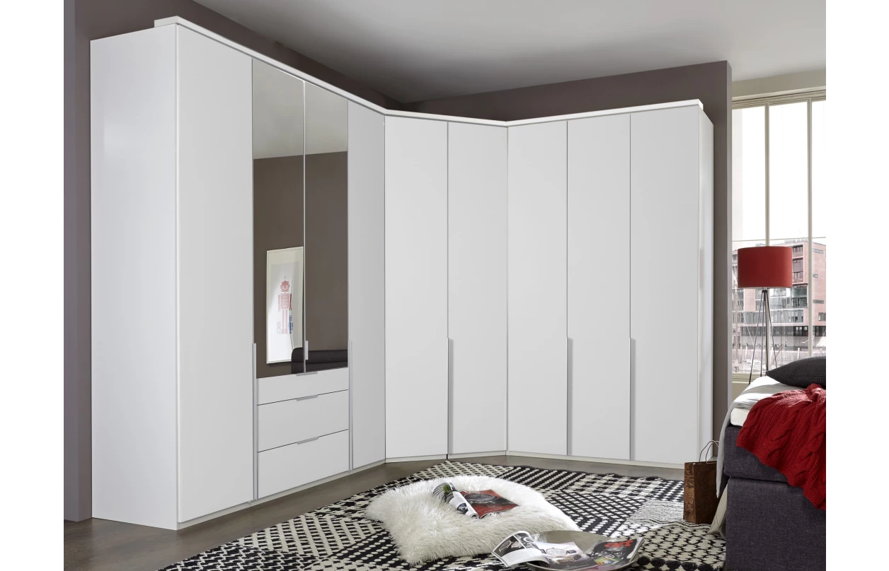 Šatní skříň New York D, 90 cm, bílá/bílý lesk