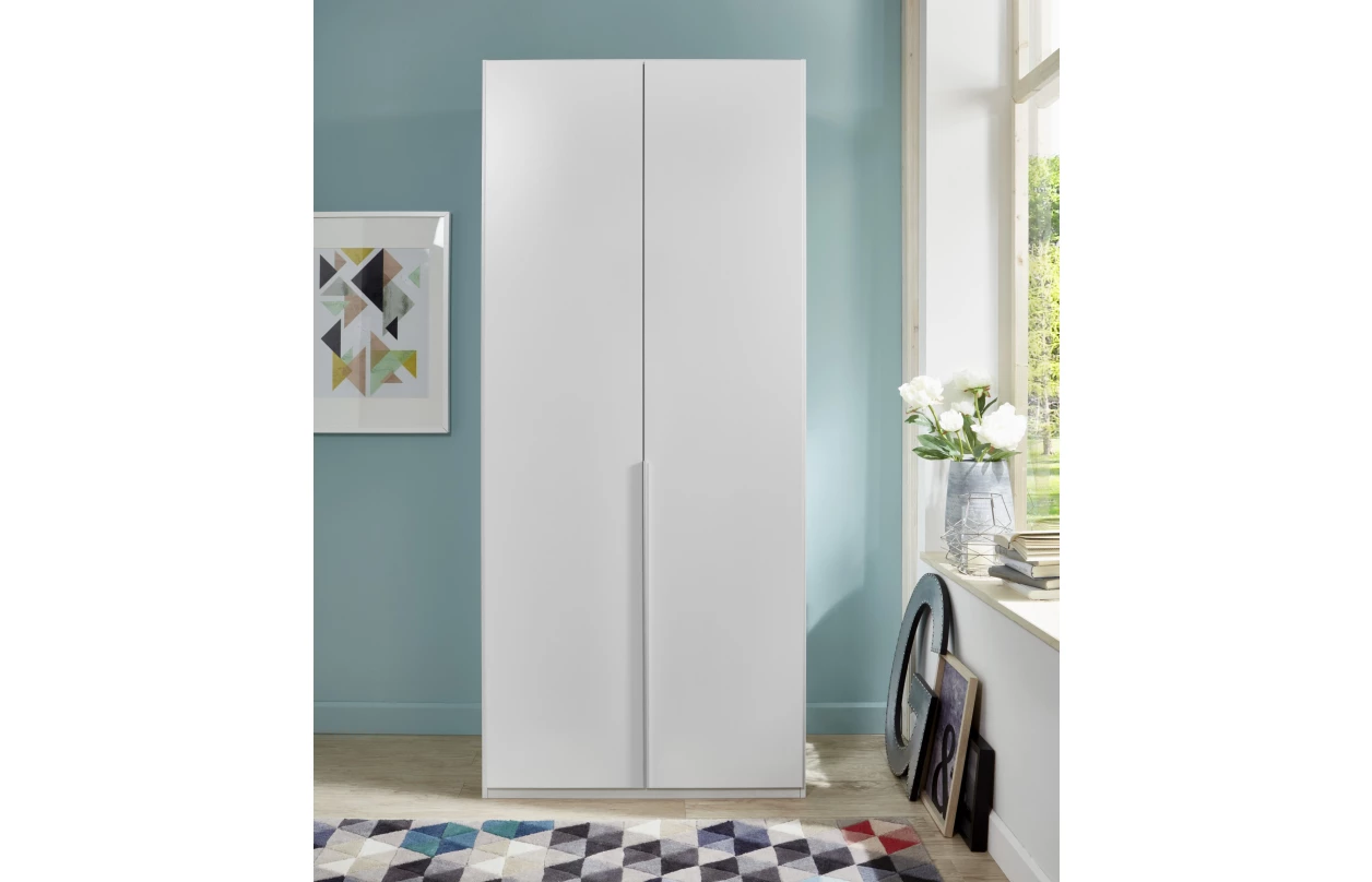 Šatní skříň se zásuvkami New York D, 135 cm, bílá/bílý lesk