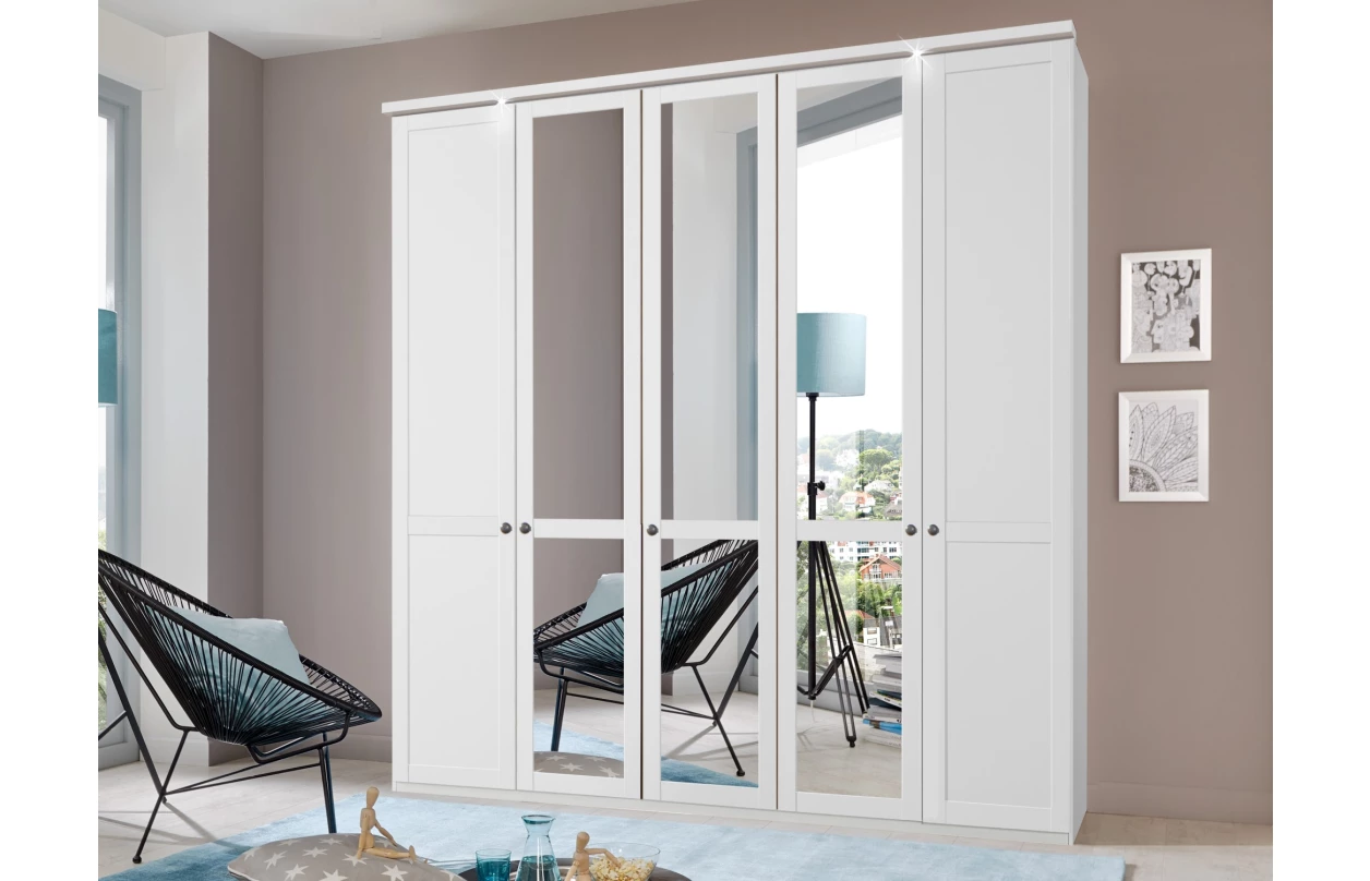 Šatní skříň se zásuvkami New York D, 135 cm, bílá/bílý lesk