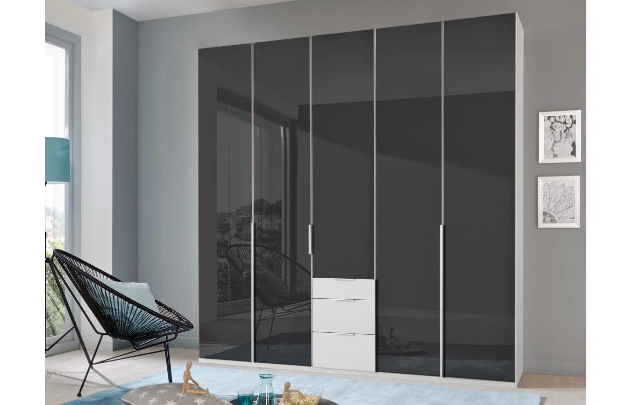 Šatní skříň se zásuvkami New York D, 135 cm, bílá/bílý lesk