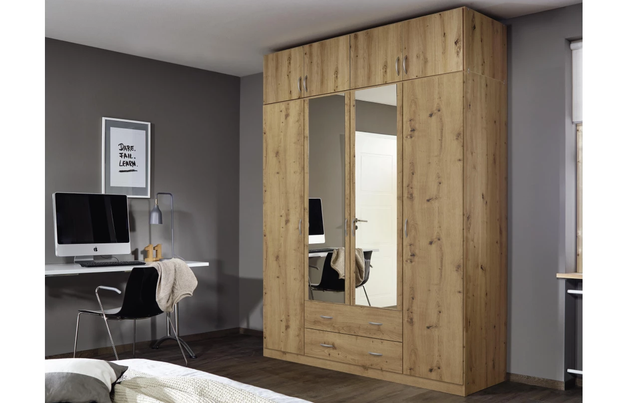 Šatní skříň se zrcadlem Case, 181 cm, tmavě šedá