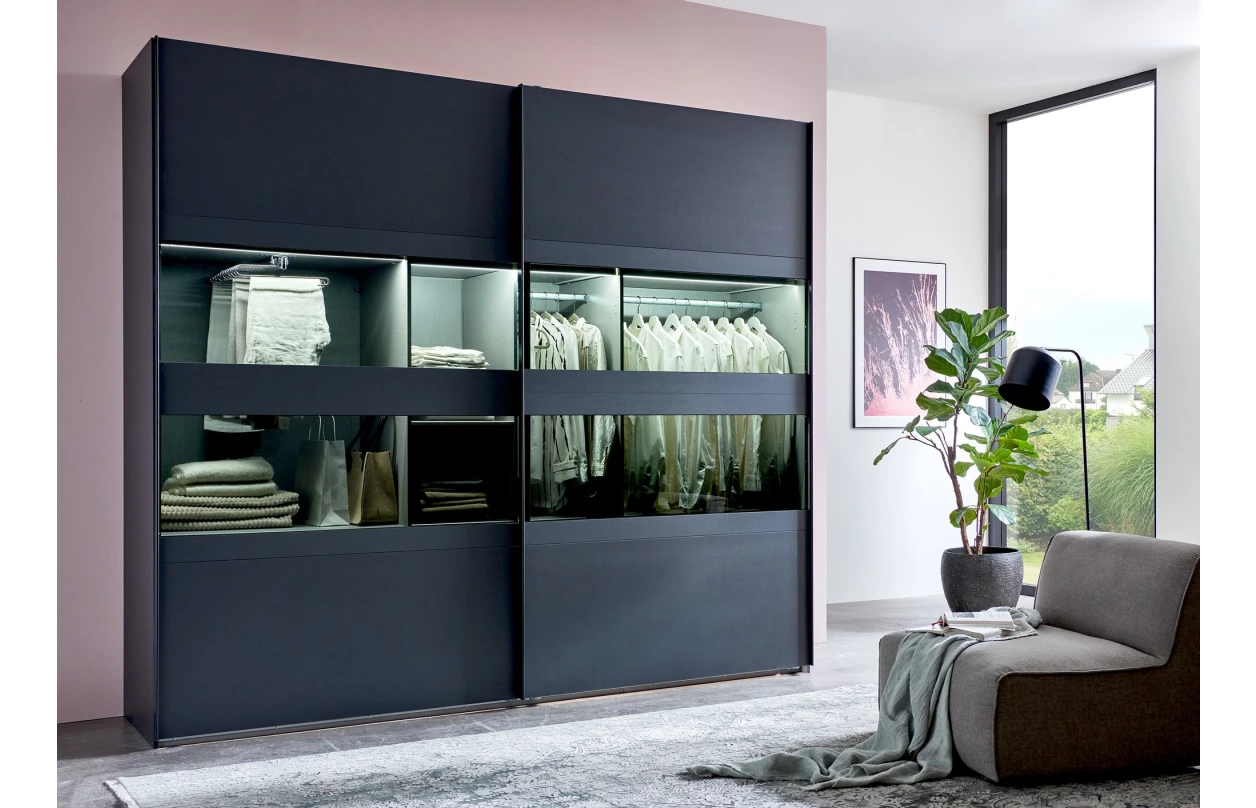 Šatní skříň Easy Plus, šířka 270 cm/extra výška 236 cm, grafit/sklo 6