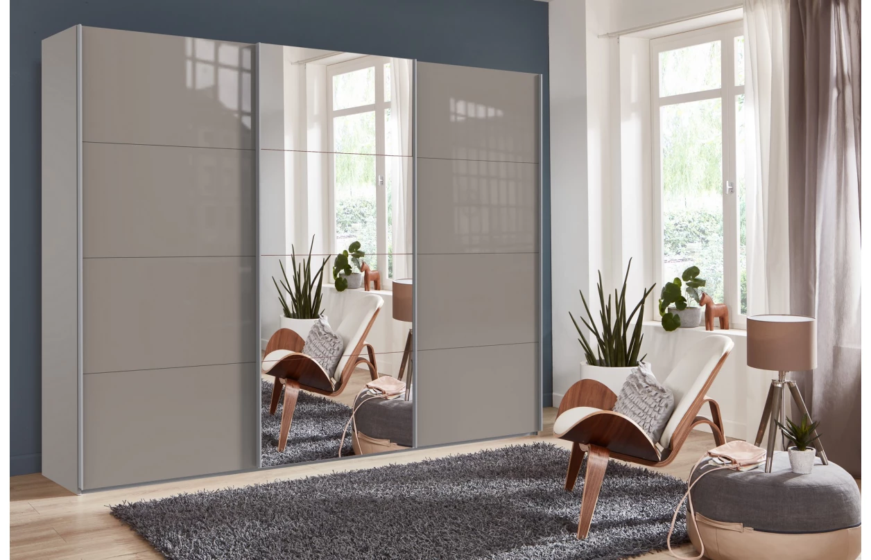 Šatní skříň Easy Plus, šířka 270 cm/extra výška 236 cm, grafit/sklo 15