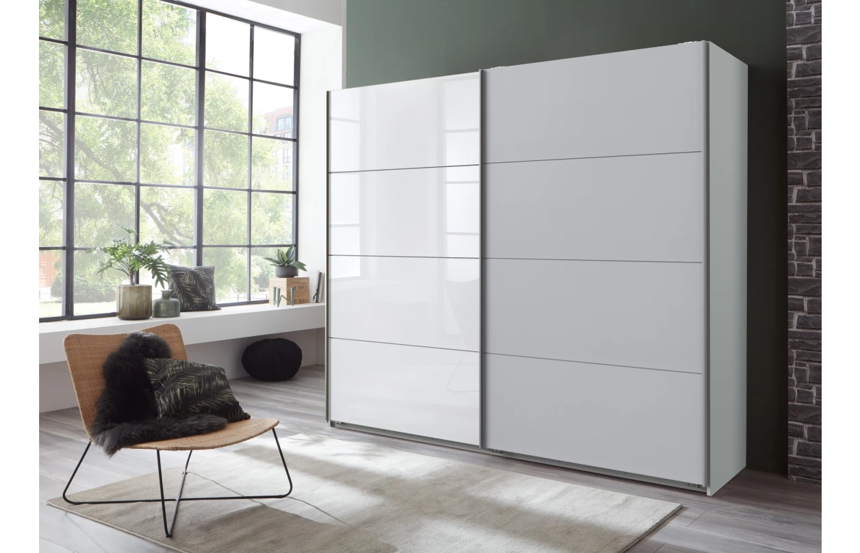 Šatní skříň Easy Plus, šířka 225 cm/extra výška 236 cm, grafit/sklo 9
