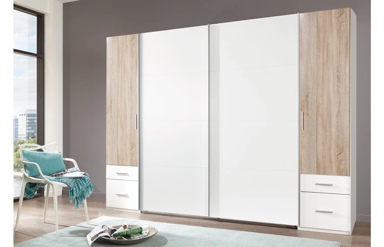 Šatní skříň Lotto, 270 cm, dub hickory/antracitová ocel 9