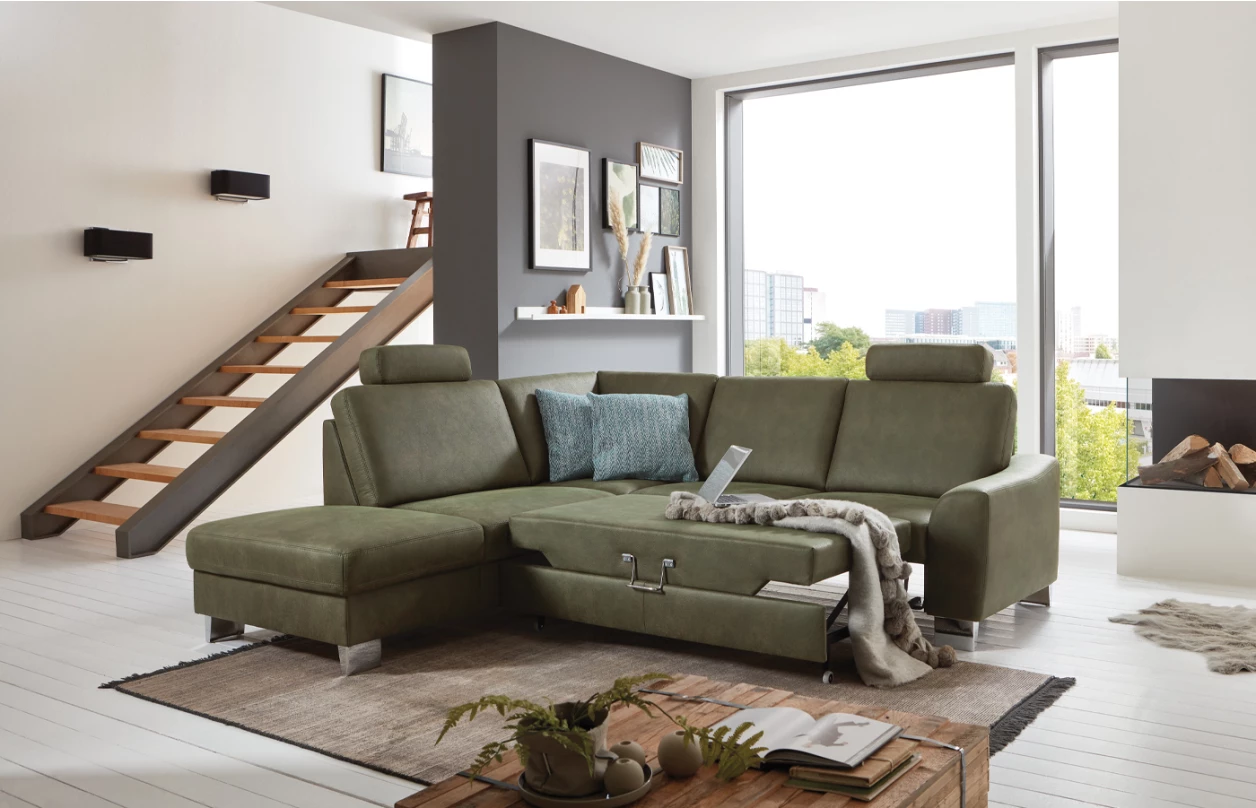 Sedací souprava Stick, tvar U, tmavě šedá látka, s funkcemi