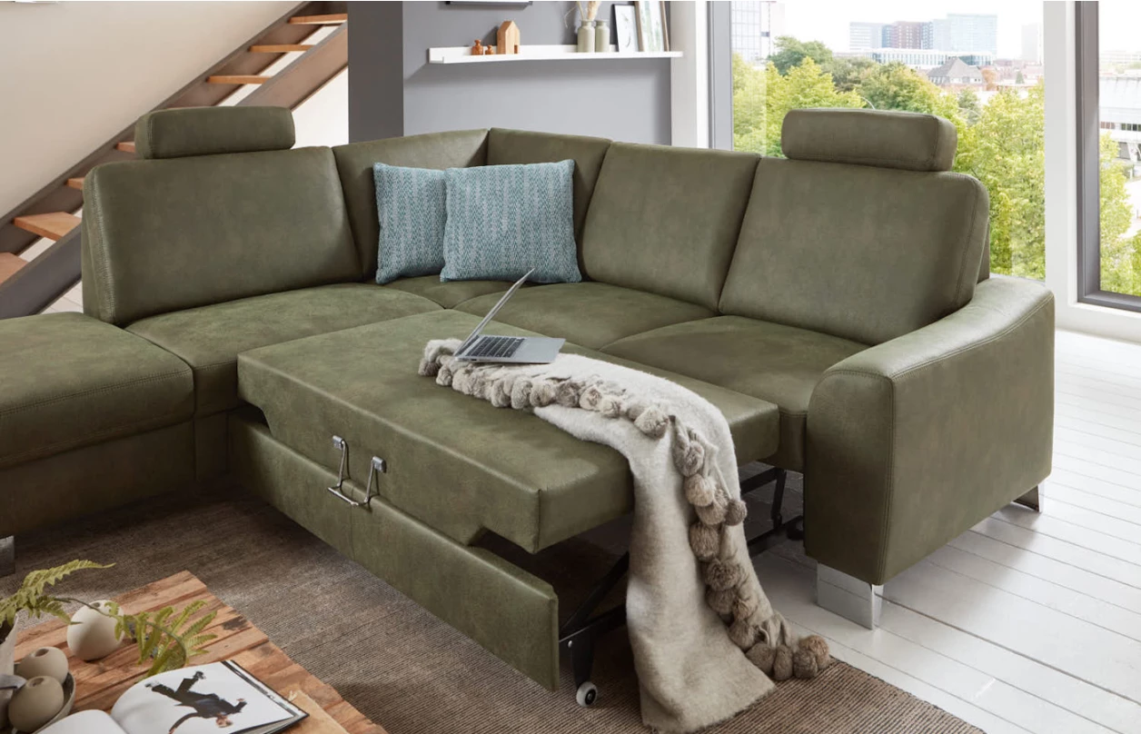 Sedací souprava Stick, tvar U, tmavě šedá látka, s funkcemi