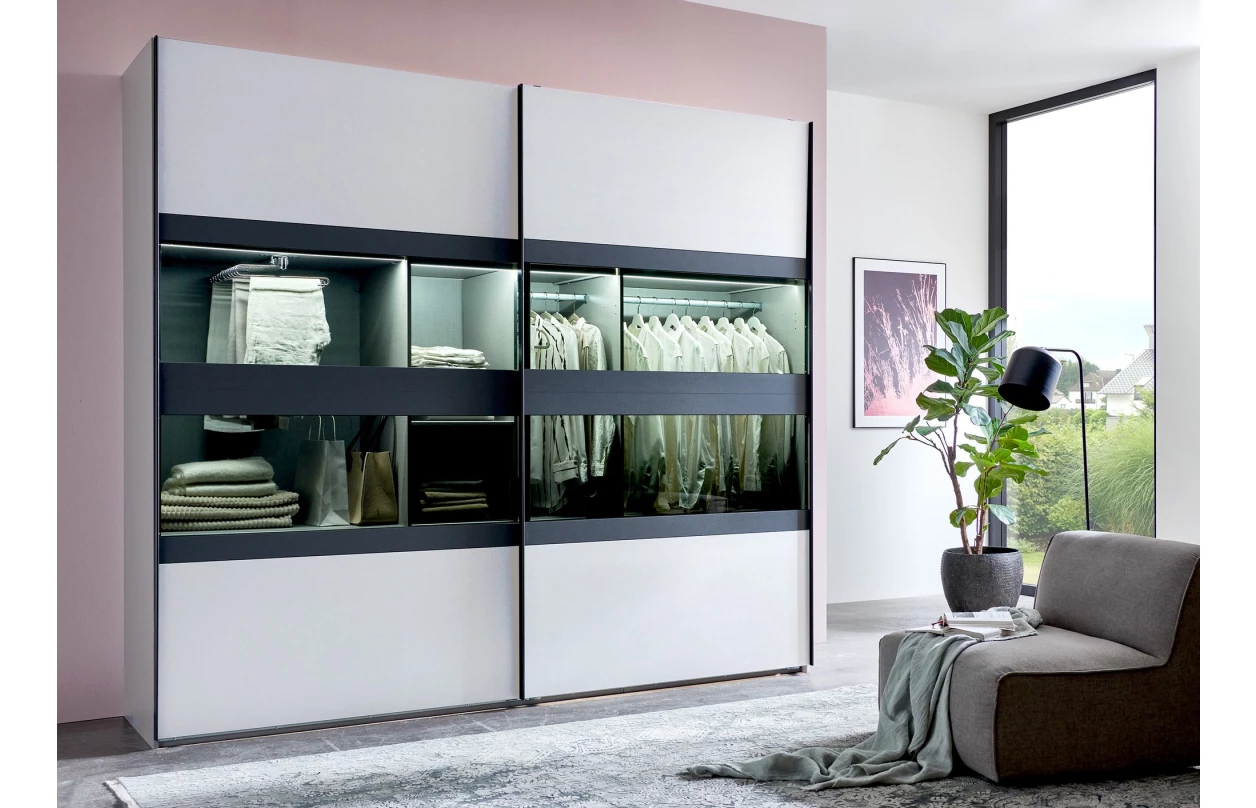 Šatní skříň Easy Plus, šířka 270 cm/výška 208 cm, grafit/sklo 7