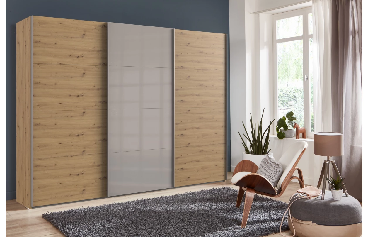 Šatní skříň Easy Plus, šířka 270 cm/výška 208 cm, grafit/sklo 17