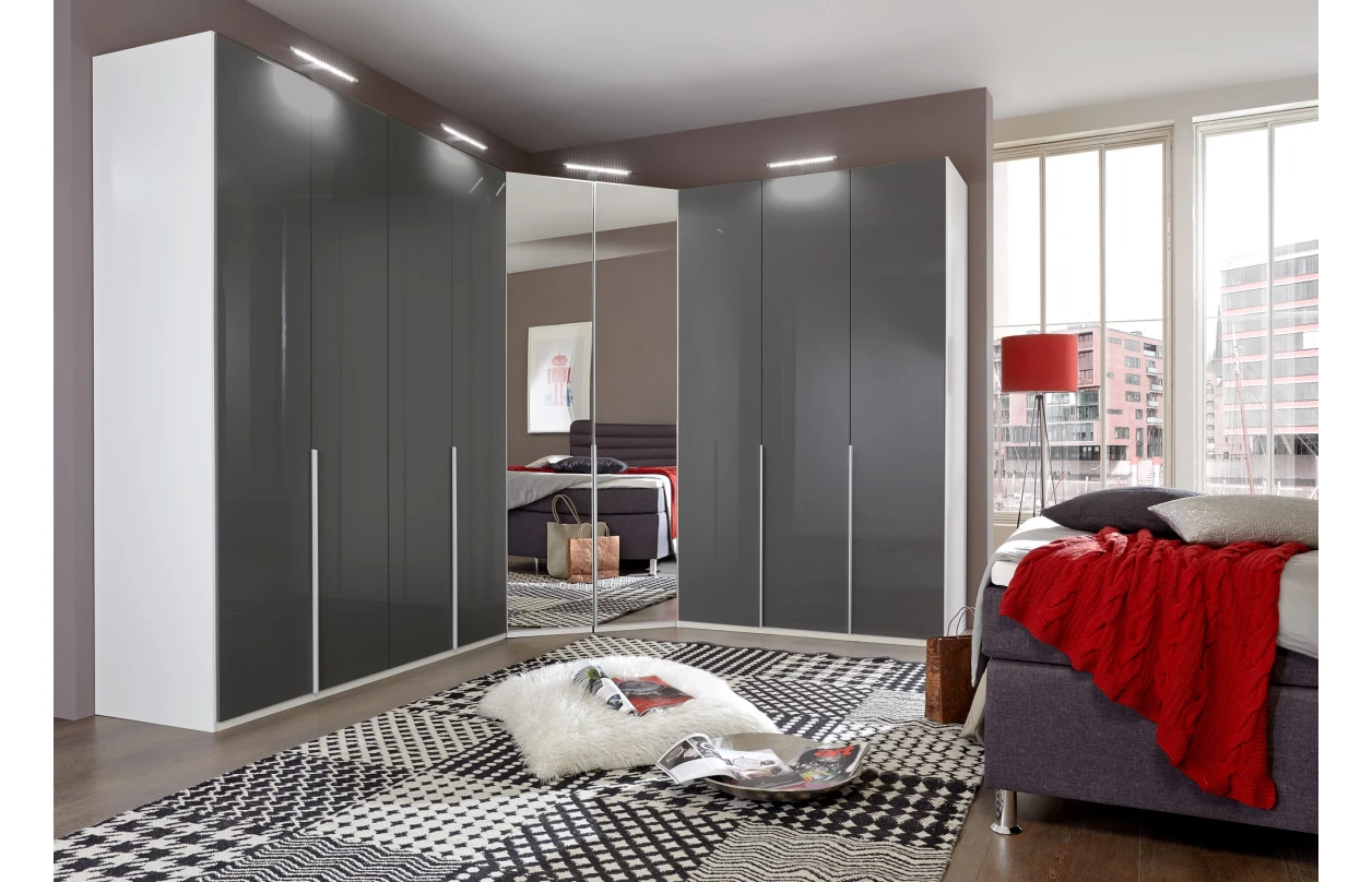 Šatní skříň Easy Plus, šířka 270 cm/výška 208 cm, grafit/sklo 18