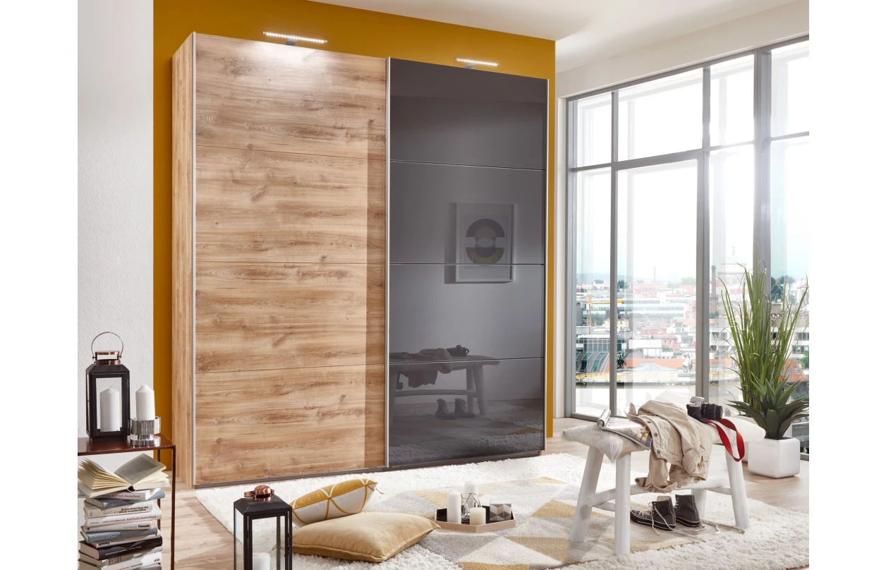 Šatní skříň Easy Plus, šířka 270 cm/výška 208 cm, grafit/sklo 33
