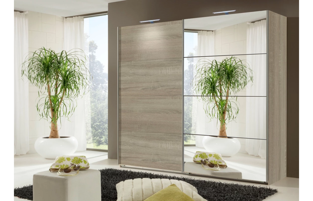 Šatní skříň Easy Plus, šířka 270 cm/výška 208 cm, grafit/sklo 36