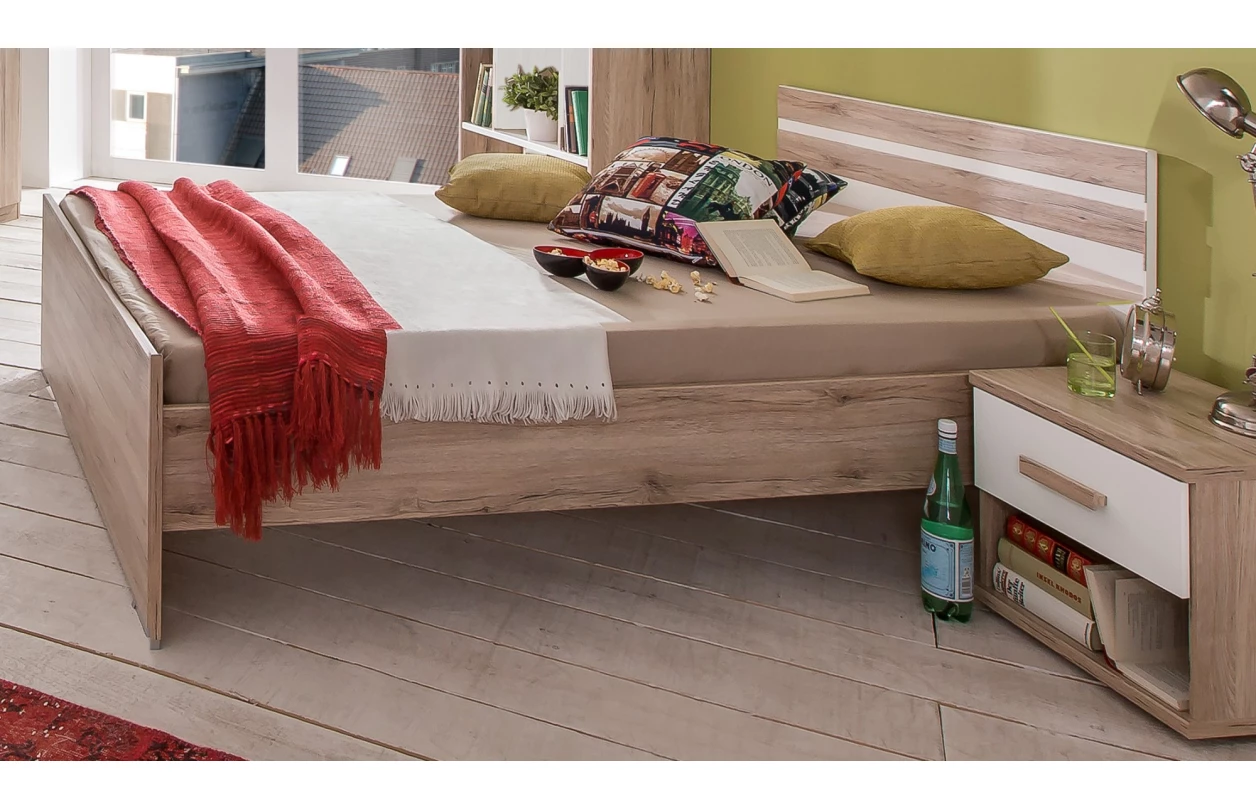 Šatní skříň se zrcadlem Cariba, 135 cm, dub san remo/bílá