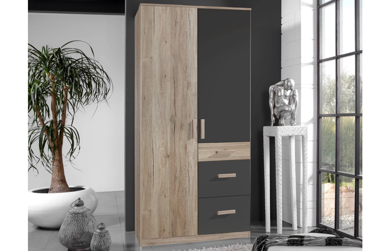 Šatní skříň se zrcadlem Cariba, 135 cm, dub san remo/bílá