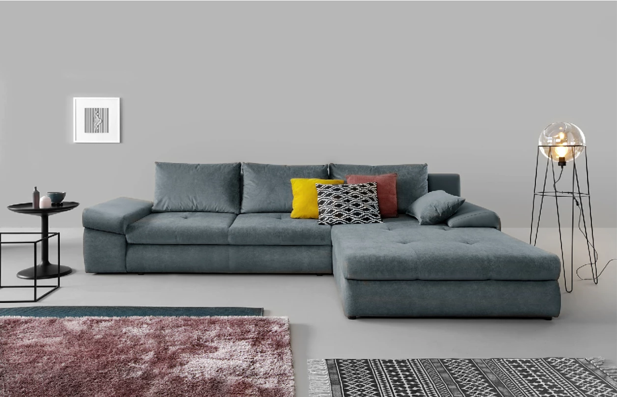 Rohová sedací souprava Bono, petrolejová/světle šedá tkanina