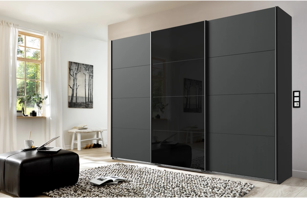 Šatní skříň Easy Plus, šířka 225 cm/výška 208 cm, grafit/sklo 14