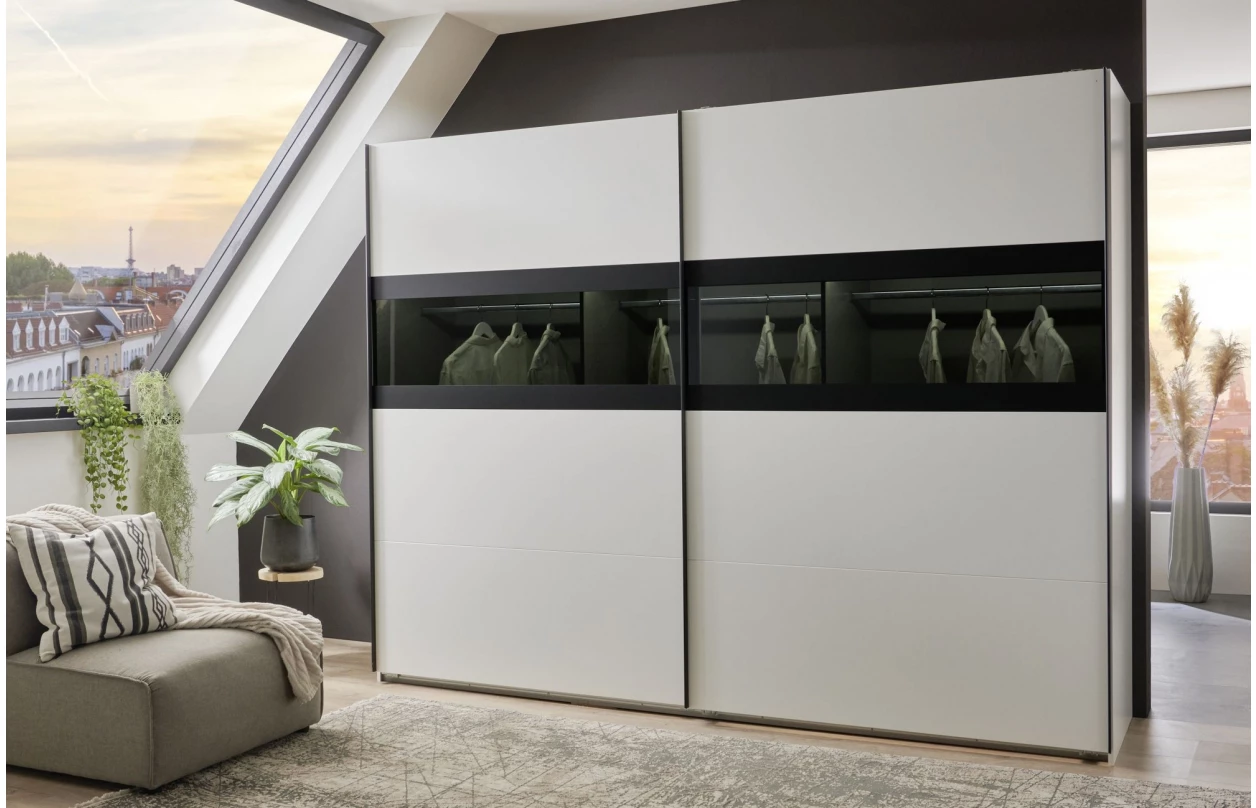 Šatní skříň Easy Plus, šířka 225 cm/výška 208 cm, grafit/sklo 31