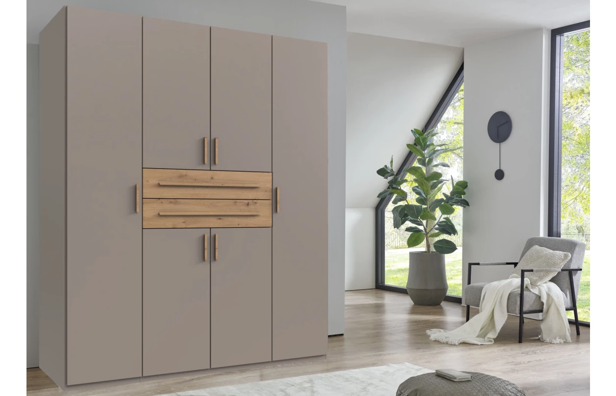 Šatní skříň se zásuvkami Digit, 225 cm, béžová kašmír/dub artisan 2