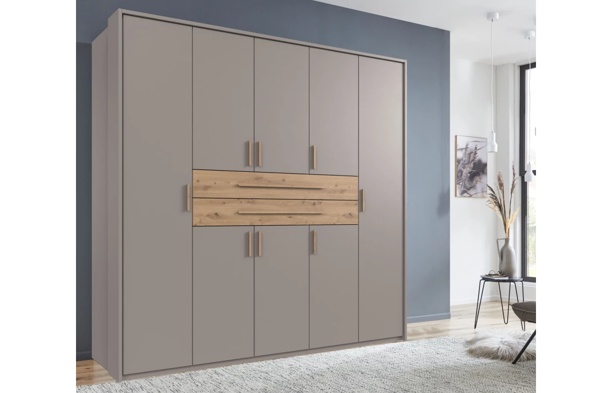 Šatní skříň se zásuvkami Digit, 225 cm, béžová kašmír/dub artisan 3