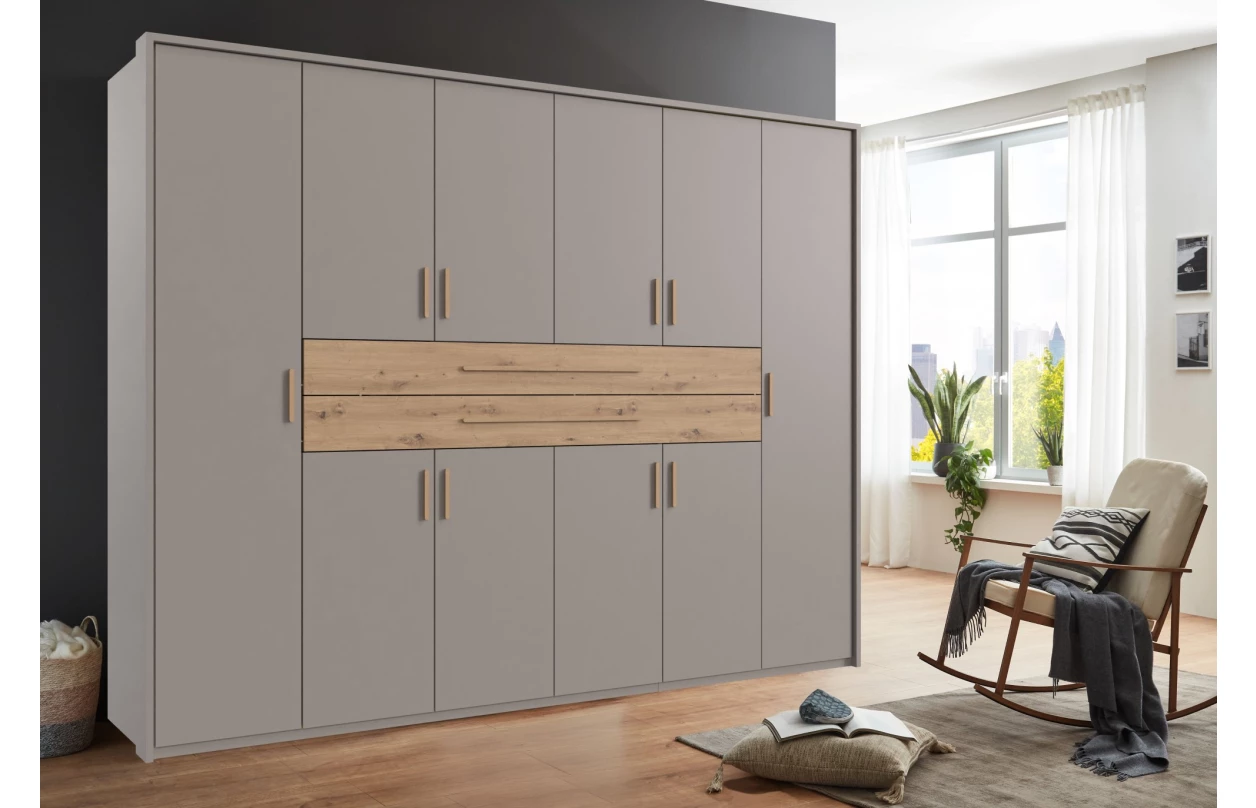 Šatní skříň se zásuvkami Digit, 225 cm, béžová kašmír/dub artisan 5